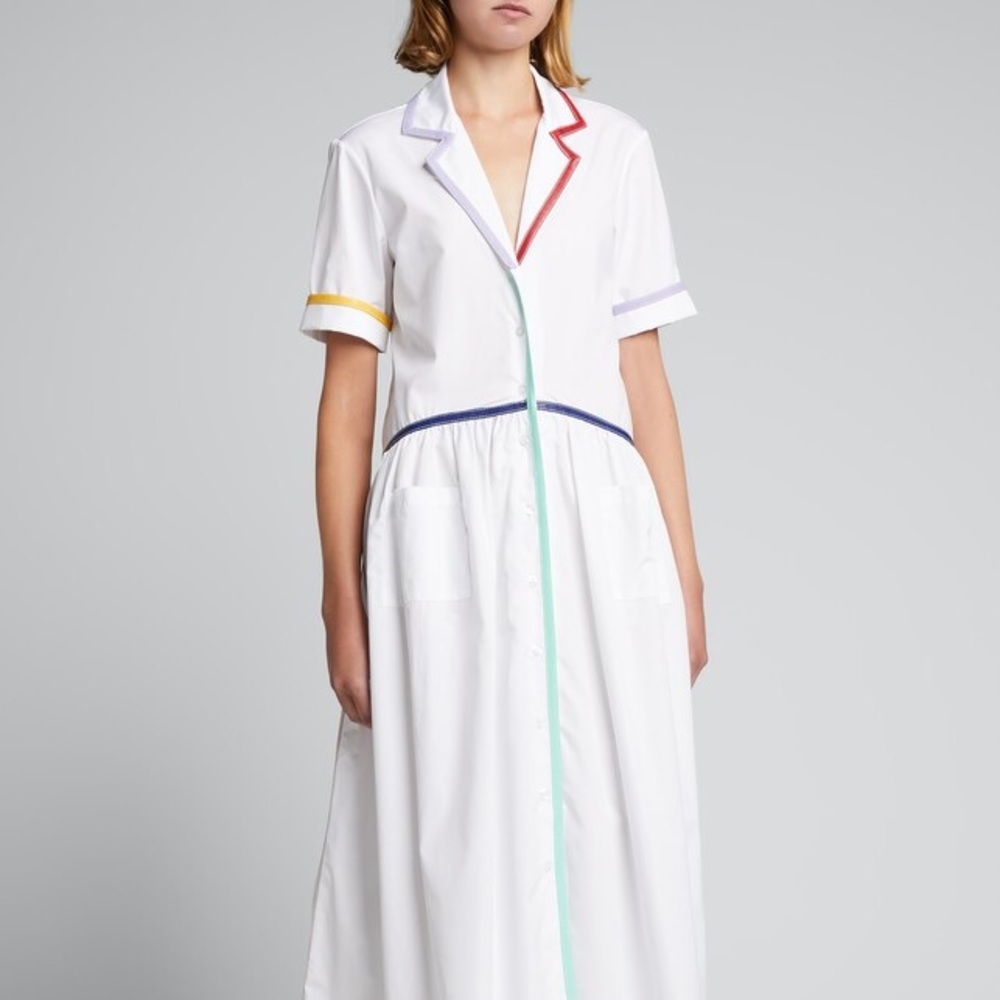 Rosie Assoulin Faux Leather Trimmed Maxi Shirt Dress (New, Size 2)